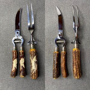 Anton Wingen Carved Antler Handled Poultry Shears and Meat Fork